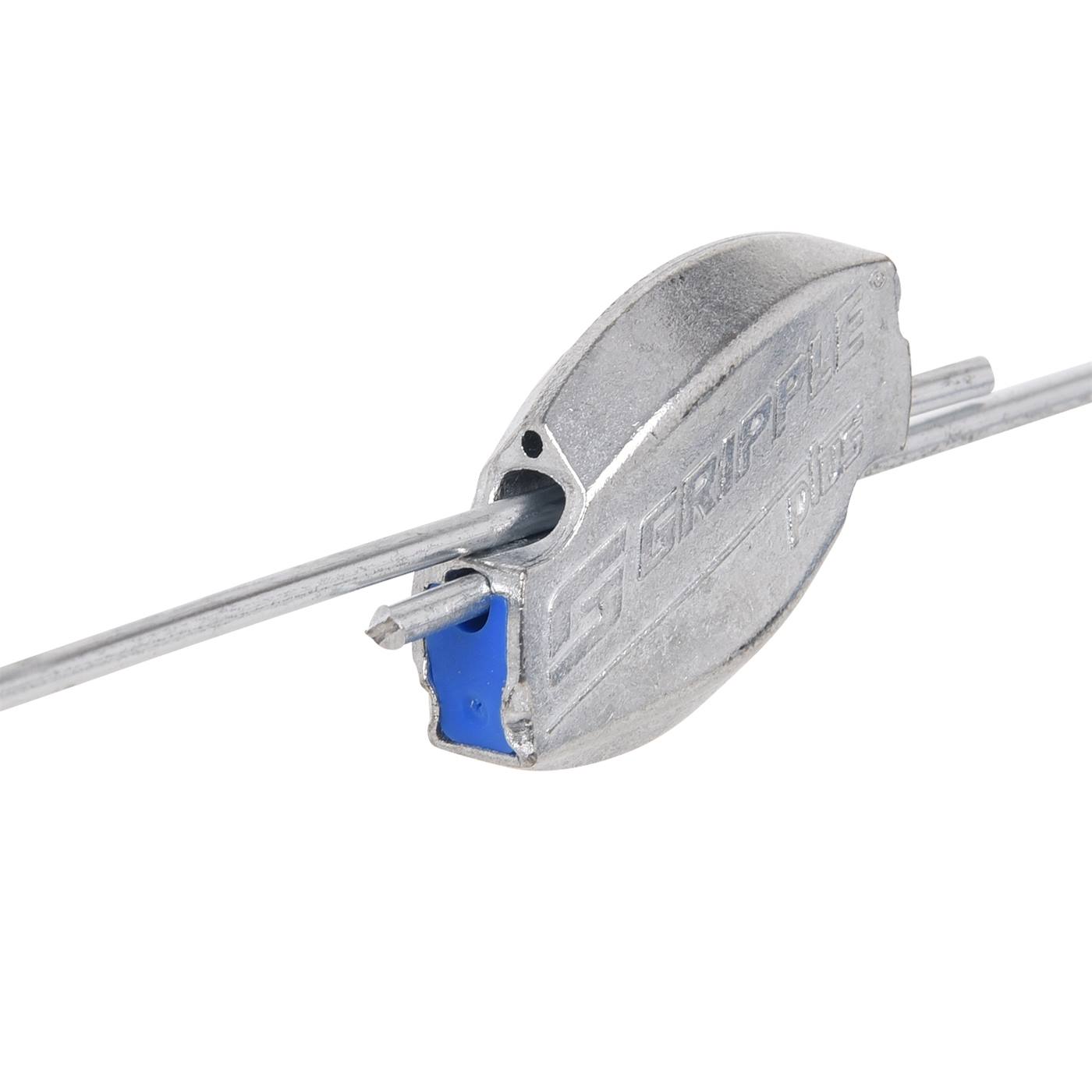 Lot de 5 connecteurs Gripple "moyens" de Gripple pour fils de 2,0-3,25mm de diamètre, présentés en forme ovale métallique avec deux fils insérés sur fond blanc.