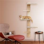 Arbre à chat mural premium en bois massif pour montage mural, 150cm, naturel/taupe - coussins amovibles, griffoir