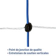 Filet de clôture électrique AKO TitanNet Premium Plus pour ovins, 50 m, 90 cm, 14 piquets, double pointe, renforts verticaux rigides, bleu-blanc
