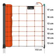 Filet de clôture électrique pour ovins farmNET de VOSS.farming, 50 m, 90 cm, 14 piquets, 1 pointe, orange