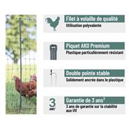 Filet à volaille AKO PoultryNet Premium 50m, 106 cm, 15 piquets renforcés, 2 pointes, vert, non électrifiable