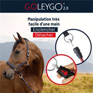 Licol GoLeyGo 2.0 pour cheval, bleu-caramel, avec goupille adaptateur GoLeyGo