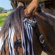 Bandeau franges anti-mouches cheval et poney, QHP, avec sous-gorge, taille demi-sang (Full), zébré
