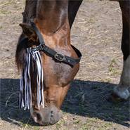 Bandeau franges anti-mouches cheval et poney, QHP, avec sous-gorge, taille pur-sang (Cob), zébré