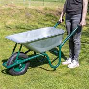 Brouette VOSS.farming - 90 litres, capacité de charge 220kg, cuve galvanisée, pneus gonflables avec jante en métal