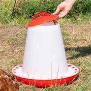 Distributeur de nourriture automatique pour volailles,  10 kg avec couvercle, PP (rouge/blanc)