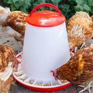 Distributeur de nourriture automatique pour volailles,  10 kg avec couvercle, PP (rouge/blanc)