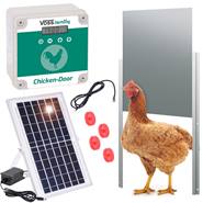 Kit: Dispositif automatique porte de poulailler VOSS.farming avec trappe en alu 220 x 330 mm + panneau solaire