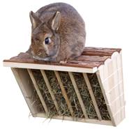 Râtelier à foin XL pour petits animaux avec siège en bois