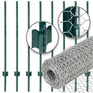 Kit de clôture pour jardin de VOSS.farming: Treillis hexagonal 10 m x 100 cm + 8x piquets métalliques