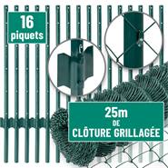 KIT Clôture de jardin VOSS.farming: Grillage 25mx100cm, vert + 16x piquets de clôture en métal