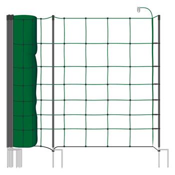 Filet de clôture électrique, filet pour ovins de VOSS.farming classic+, 50 m, 90 cm, 20 piquets, 2 pointes, vert