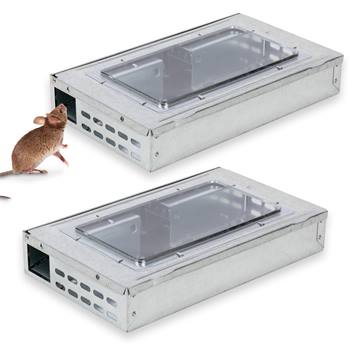 2 boîtes piège pour souris vivantes, en métal, avec hublot