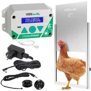 Kit: "ChickenFriend" - Dispositif automatique pour porte de poulailler VOSS.farming avec trappe en alu 300 x 400 mm