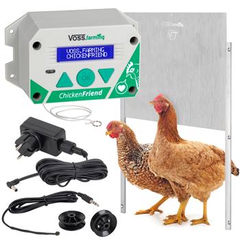 Kit: "ChickenFriend" - Dispositif automatique pour porte de poulailler VOSS.farming avec trappe en alu 430 x 400 mm
