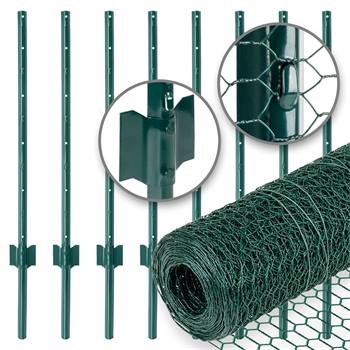 Kit de clôture pour jardin de VOSS.farming: Treillis hexagonal 10 m x 75 cm + 8x piquets métalliques