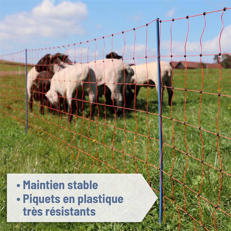 Filet de clôture électrique pour ovins OviNet Premium de AKO, 50 m, 90 cm,  14 piquets renforcés, 1 pointe, orange