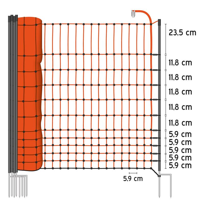 Filet volaille premium VOSS.farming farmNET 50 m H 112 cm 20 piquets double pointe clôture électrique 