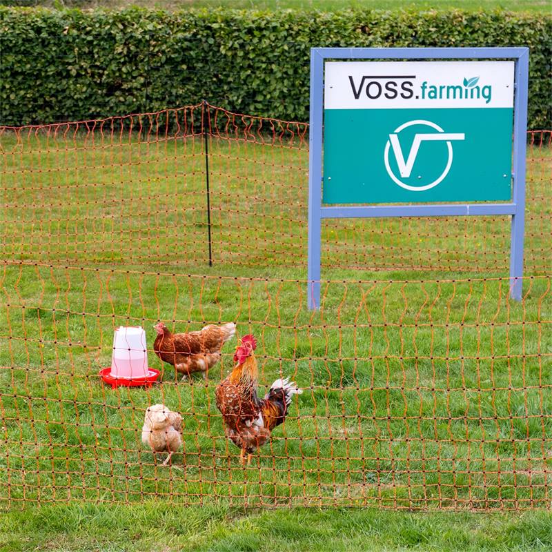 Filet électrifiable pour les volailles farmNET+ de VOSS.farming, 50 m, 112  cm, 20 piquets, 2 pointes, orange