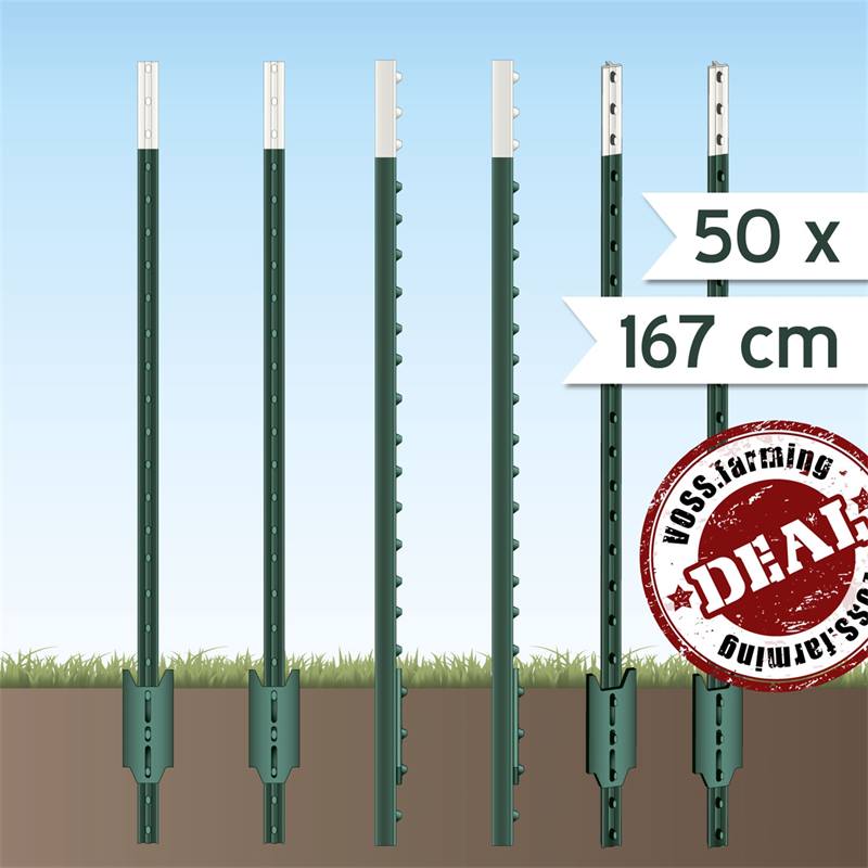 40 x piquets de clôture électrique de VOSS.farming, 157 cm, étrier,  renforcés en fibre de verre, vert