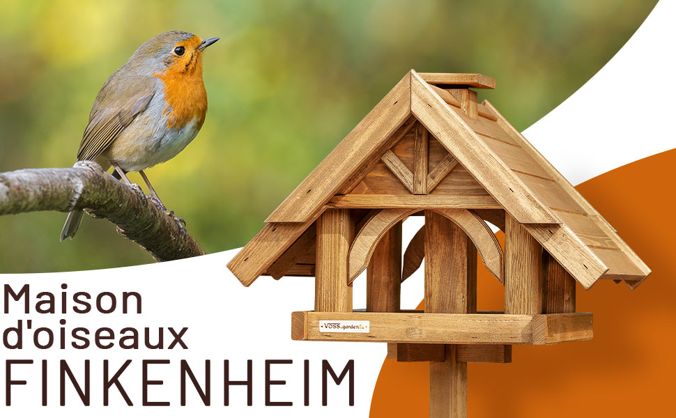 Maison/Mangeoire pour Oiseaux “Finkenheim”, VOSS.garden, en Bois Massif,  Hauteur Totale avec Pied env. 145 cm : : Jardin